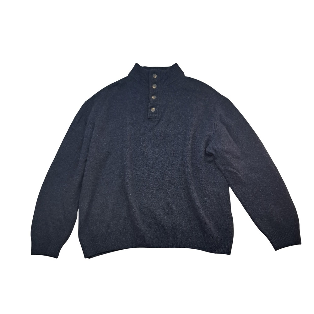 Enzo Mantovani Henley Sweater Men's XXL‎ Blue Gray 100% Wool Grandpa 1/4 Button